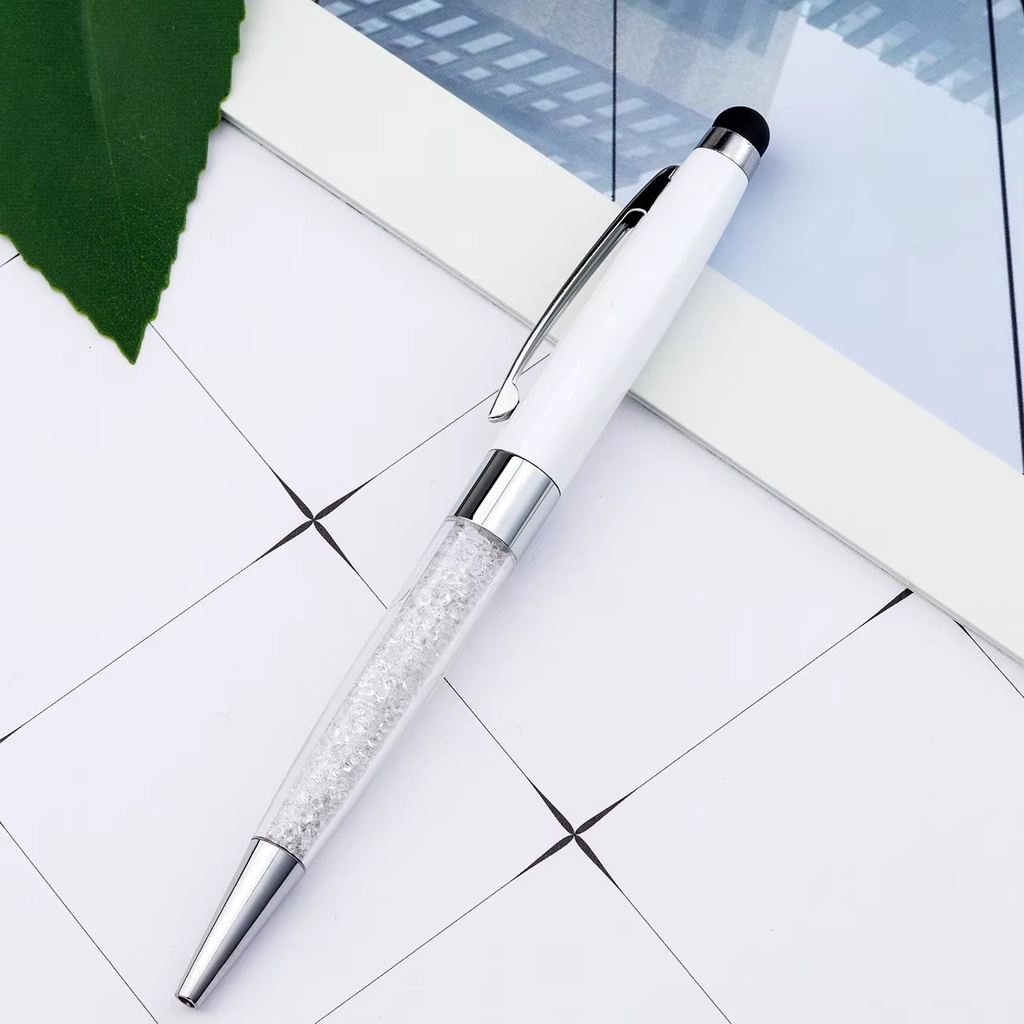 Stylo à pression en métal avec logo personnalisé, tige en aluminium, pour écran tactile (Blanc)